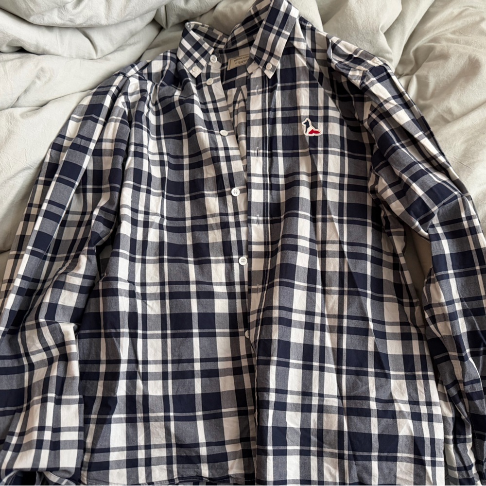MAISON KITSUNE Navy and White Plaid Shirt